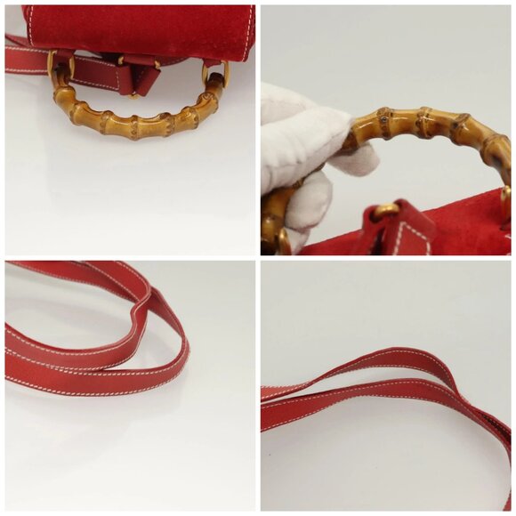 GUCCI Bamboo Backpack Suede Leather Red Gold 003 2058 0030 Auth 129917 - Picture 15 of 16